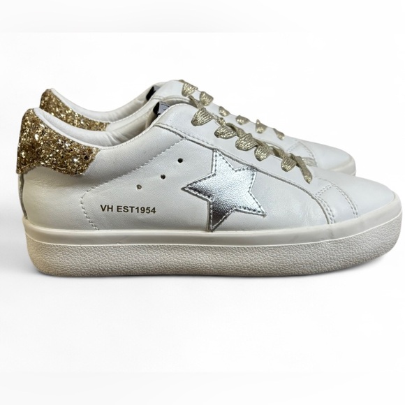 Vintage Havana Platform Sneakers Women’s 6 – White Leather, Gold Glitter Heel - Picture 2 of 8